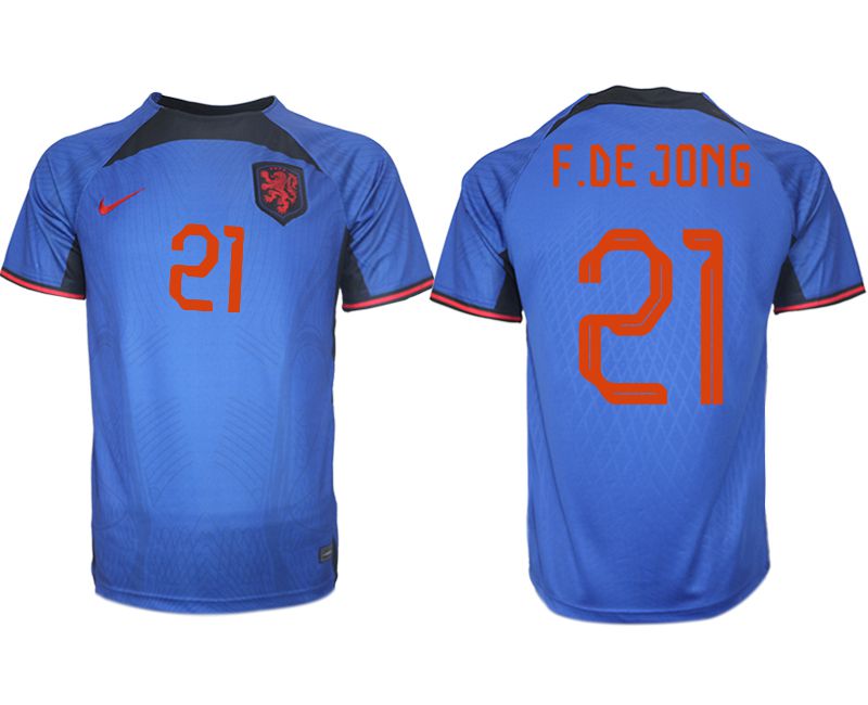 Cheap Men 2022 World Cup National Team Netherlands away aaa version blue 21 Soccer Jersey
